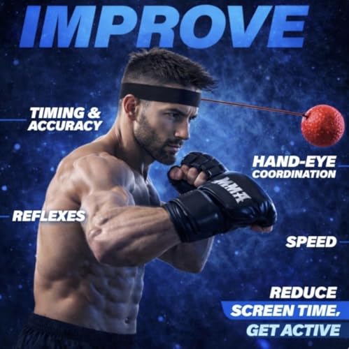 Smart Music Boxing Machine 4 in 1 with LED Punch Targets, Wall Mounted Reaction Trainer Bundle with Boxing Ball Headband, MMA Gloves & Hand Grip Strengthener for Home Fitness Training