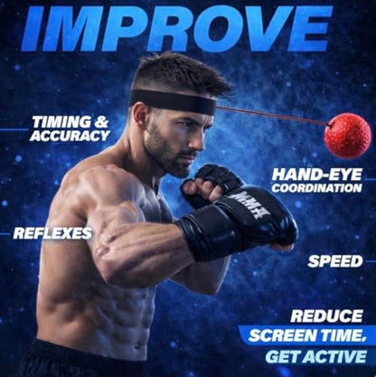 Smart Music Boxing Machine 4 in 1 with LED Punch Targets, Wall Mounted Reaction Trainer Bundle with Boxing Ball Headband, MMA Gloves & Hand Grip Strengthener for Home Fitness Training