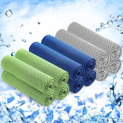 12 Pieces Cooling Towels, 40 x 12 Inch Ice Cool Towel for Neck and Face Microfiber Soft Breathable Chilly Rags for Yoga, Sports, Golf, Gym, Running, Workout(Dark Blue, Light Gray, Green) - color: Dark Blue, Light Gray, Green