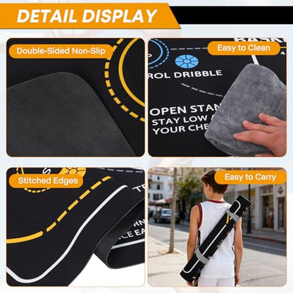 Basketball Training Mat & Equipment - Silent Neoprene Agility Footwork Trainer for Kids Youth - Non-Slip Dribble Training System for Home Practice - Improve Ball Handling, Speed & Control