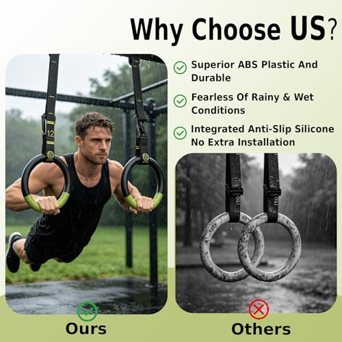 QUOLIX Gymnastic Rings with Adjustable Straps, Non-Slip Pull Up Rings with Straps, 1300lbs Exercise Rings with Straps for Home, Gymnastics Rings for Home Gym, Workout, Exercise, Training, Calisthenic