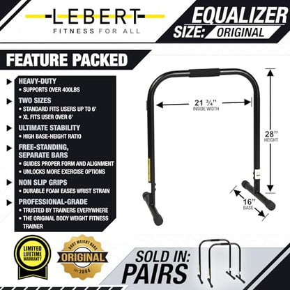Lebert EQualizer Total Body Strengthener – Portable Dip Station for Full Bodyweight Training – Includes Hip Resistance Band & Online Coaching – Available in Standard & XL Sizes