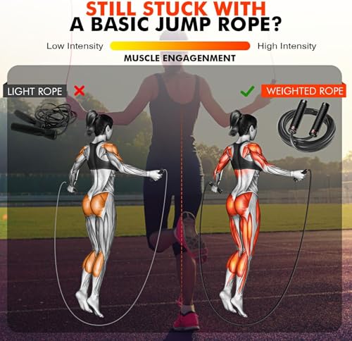 KUTIZE Jump Rope, Weighted Jump Rope for Men Women, Adjustable 1lb Heavy Skipping Ropes, Suitable for Boxing, Cardio, Home Fitness, Training Muscle, Home Gym Workout Equipment for Full Body Exercise - style: Black Jump Rope-1LB