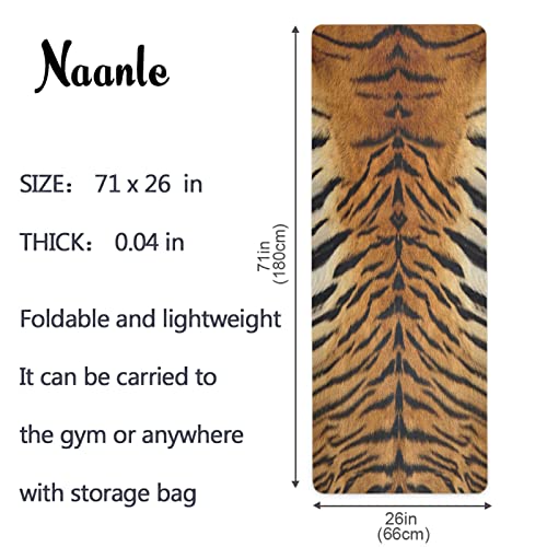 Naanle Tiger Yoga Mat with Carrying Bag Set, Tiger Print Exercise Mat Foldable Non Slip Travel Lightweight Workout Rug for Home Gym Yoga Pilates Stretching Floor Fitness 71x26 in - color: White 29
