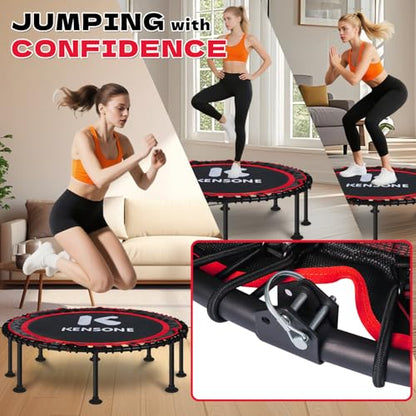 40/48" Foldable Rebounder Trampoline for Adults with Bungee, 450/550 LBS Quiet Indoor Mini Trampoline for Adults Fitness, Gym Workout, Home Exercise