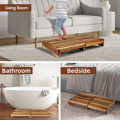 3.4” Wooden Step Stool, One Step Stool for Adults, Anti-Slip Wooden Platform, No Complex Installation Required Waterproof Footstool for Adults/Kids, Doorway, Kitchen, Bathroom, Garden - style: Acacia Wood