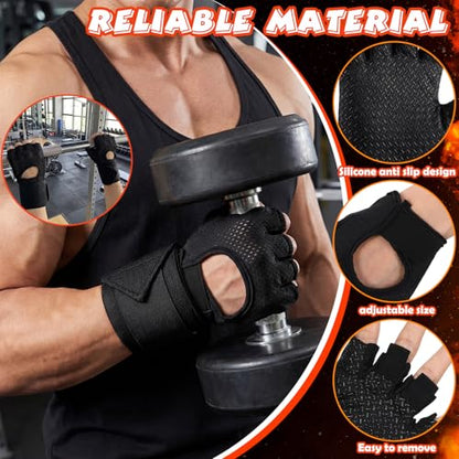 Workout Gloves and Wrist Set for Men Women Weight Lifting Gloves Full Palm Protection Wrist Support with Heavy Duty Thumb Loop for Training, Fitness, Strength, Suspension, and Sports