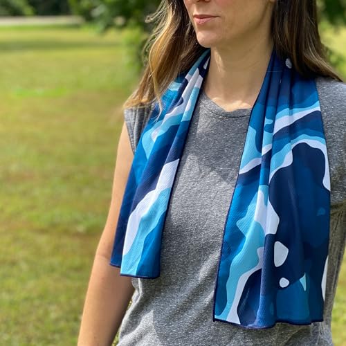 SHAKEitCOOL Extended Size Cooling Towel – Be Cool in Style - Heat Relief, Soft, Lightweight, Sun Protection, Easy Clean - Perfect for Biking, Hiking, Running, Yoga, Golf, Gardening - Blue Ocean M - color: Blue Ocean
