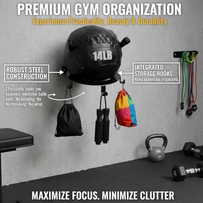 Medicine Ball Rack | Exercise Ball Holder Wall Mount | 90 Lbs Wall Mounted Storage for Gym Exercise Sports Balls, Wall Balls and Slam Balls | 9 Inch Inside Diameter