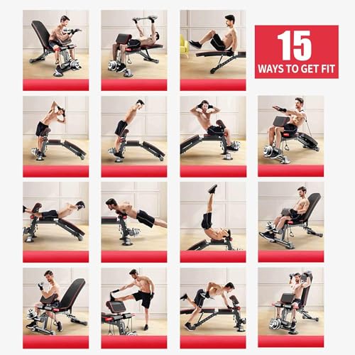Adjustable Weight Bench Utility Workout Bench for Home Gym,Foldable Incline Decline Benches for Full Body Workout,Maximum Weight 600 Lbs