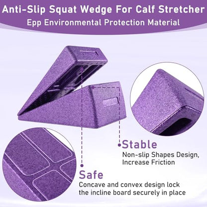 Slant Board Squat Wedge for Calf Stretching，3 Pcs 12" x 6.3" Foot Stretcher Balance Board for Plantar Fasciitis, Adjustable Foam Slant Board Wedge Great for Exercises - color: Purple