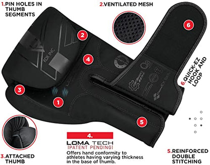 RDX Boxing Gloves, Pro Training Sparring, Maya Hide Leather, Muay Thai MMA Kickboxing, Men Women Adult, Heavy Punching Bag Focus Mitts Pads Workout, Ventilated Palm, Multi Layered, 8 10 12 14 16 18 Oz - color: BLACK, size: 12 OZ