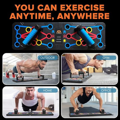 ATA-Strength Heavy-Duty 15-in-1 Foldable Push Up Board gym gift for men and women with Adjustable Grip Strengthener, skipping Rope, and 3 Resistance Bands Comprehensive Home Workout System for Targeted Muscle Training and Enhanced Grip Strength
