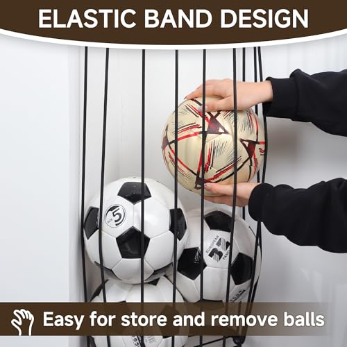 Garage Ball Storage Rack - Wall Mounted Corner Ball Holder with Elastic Cords, Large Capacity Sports Organizer for Basketball, Soccer, Football, Volleyball, Black