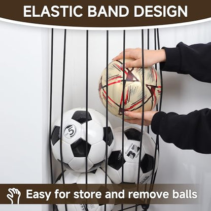Garage Ball Storage Rack - Wall Mounted Corner Ball Holder with Elastic Cords, Large Capacity Sports Organizer for Basketball, Soccer, Football, Volleyball, Black