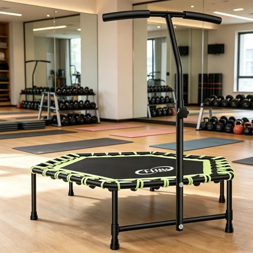 Fitness Trampoline, 40" Rebounder Trampoline Height Adjustable Recreational Trampolines Bar Silent Bungee Exercise Workout Indoor Home