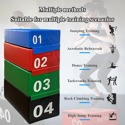 4 in 1 Foam Plyometric Box, Adjustable Height Soft Foam Jump Box Set, Non-Slip, Durable, Easy-to-Clean Soft training box, Suitable for Gyms, Home, Jumping, etc.(Size:01+02+03+04（90*55*140cm）) - size: 01+02+03+04（90*55*140cm）