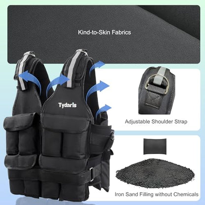 Adjustable Weighted Vest - 2-18lbs/2-42lbs Vest with 16 Ironsand Weights and Large Pocket, Weight Vest for Men and Women Strength Training, Running, Walking