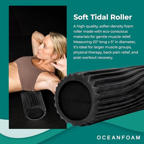 Soft Tidal Roller (Black & Charcoal Marbled) - Low Density Foam Roller for Physical Therapy, Back Pain, Exercise & Stretching - Wave Textured - Yoga & Wellness - Full Size, 20" x 5" - color: Black & Charcoal Marbled