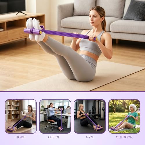 Multifunctional Pedal Resistance Band with Handle,6/8/10 Tubes for All Weights,Upgrade Heavy-Duty Stretch for Full Body Workouts. - color: Purple 10 tubes