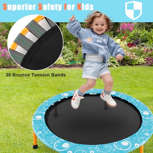 GYMAX Indoor Trampoline, 36” ASTM Approved Kids Trampoline with Removable Handrails & Safety Pad, Spring-Free Folding Mini Rebounder, Small Fitness Trampoline for Toddler/Adults