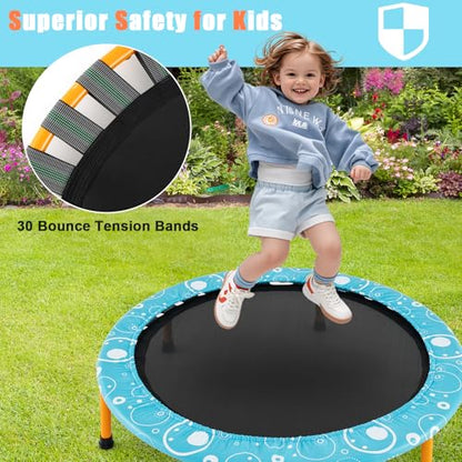 GYMAX Indoor Trampoline, 36” ASTM Approved Kids Trampoline with Removable Handrails & Safety Pad, Spring-Free Folding Mini Rebounder, Small Fitness Trampoline for Toddler/Adults