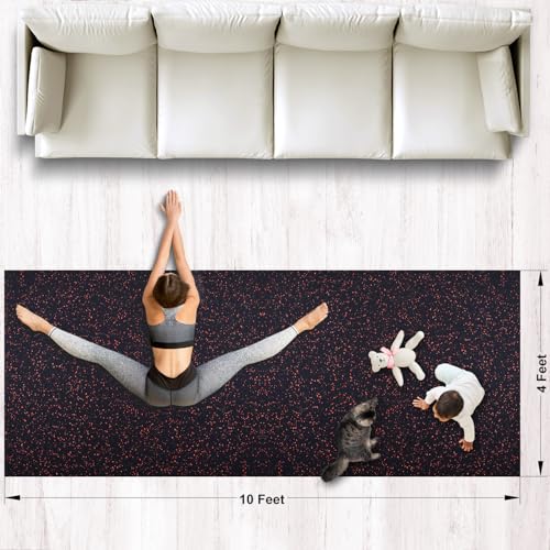 10' x 4' Feet/Roll - Gym Rubber Flooring Roll Mat, 120" x 48" inch/Roll Home Fitness Mat, Heavy-Duty Protective Exercise Mats Yoga Mat (Black Red, 10'x4' Feet)