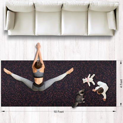 10' x 4' Feet/Roll - Gym Rubber Flooring Roll Mat, 120" x 48" inch/Roll Home Fitness Mat, Heavy-Duty Protective Exercise Mats Yoga Mat (Black Red, 10'x4' Feet)