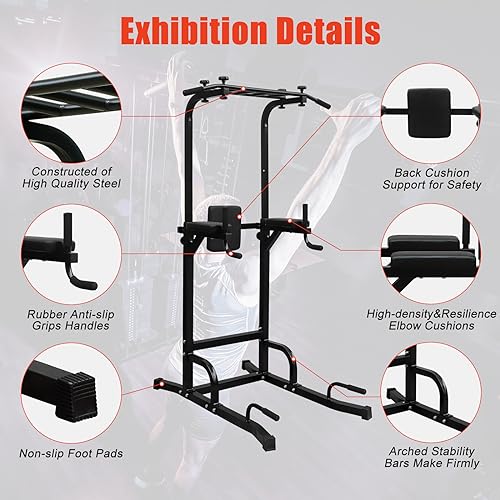 LSKSSNG Power Tower Dip Station Pull Up Bar for Home Office Gym, Multi-Function Workout Dip Station Power Tower for Full Body Strength Training Fitness Equipment, Pull Up Stand Holds Up to 440LBS