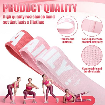 12 Pcs Fabric Resistance Bands for Working Out, Non-Slip Exercise Bands for Women, Pink Booty Elastic Loop Band for Glute Butt Thigh Yoga Pilates Stretching Gym Studio