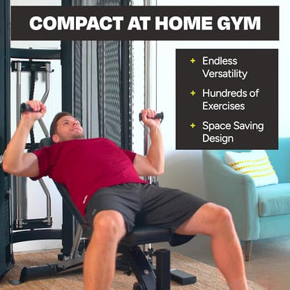 FT1 Functional Trainer with Bench - Compact at Home Workout Machine with Accessories - Two 165 lb Weight Stacks - Smooth Glide Cable Machine with Weight Bench - style: Inspire FT1 (fully loaded)