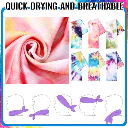 6 Pack Cooling Towels for Neck and Face 40 x 12 Inch Cooling Rag Ice Sweat Towels for Biking Hiking Running Yoga Golf Sport Gym Workout Gardening(Tie Dye Style)