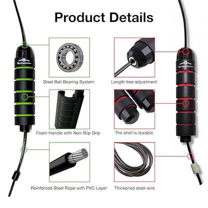 Jump Rope – Adjustable Speed Rope with Ball Bearings & Ergonomic Foam Handles | Includes 2 Towels & Carry Bag | Boxing CrossFit MMA Cardio & Home Workout - color: Green