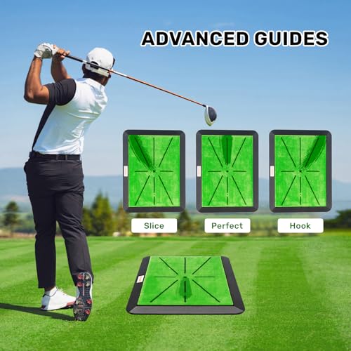 Golf Hitting Mats Training Equipment, Golf Practice Mat with Instant Swing Path Feedback, 3 Replaceable Golf Training Mats with No-Slip Heavy Duty Rubber Base