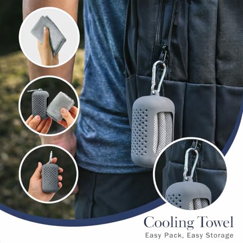 Cooling Towel with Clip Case – Quick-Dry Neck Wrap for Sports, Beach Tote Bags, Gym, Travel & Outdoor Heat (Gray) - color: Gray