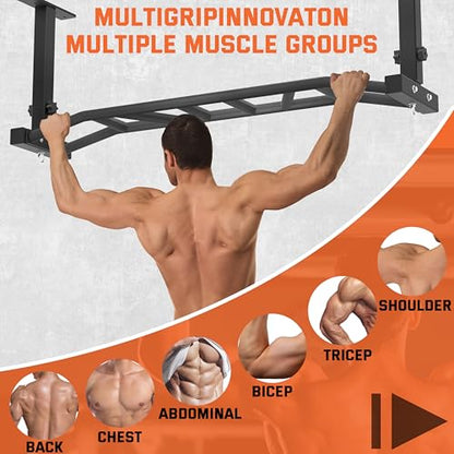 48" Ceiling Mount Pull Up Bar - Heavy Duty Multi-Grip Chin Up Bar for Garage/Home Gym and Strength Training, Adjustable Height&Supports to 600 Lbs