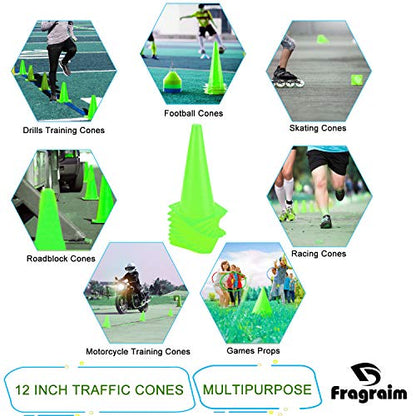 12 Inch Traffic Training Cones, Plastic Safety Parking Cones, 6 Colors - color: Green, Set of 12