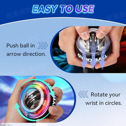 Torque Ball Hand Exerciser, Gyro Ball Wrist Strengthener for Seniors, Spin Grip Strength Trainer, Auto Start Spinner Torqueball with Counter for Forearm Strengthening