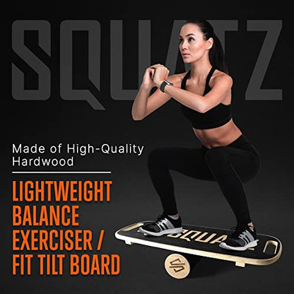 Wooden Balance Board, Standing Desk Anti Fatigue Mat Exercise Equipment with Ergonomic Design and Comfortable Non-Slip Surface, Wobble Board for Skateboard, Hockey, Snowboard, Black (SQDBB-1)