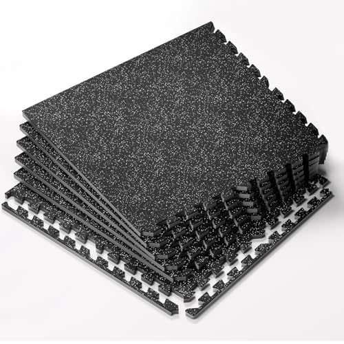 HAPBEAR 0.56'' Thick 12 Pcs 48 Sq Ft Exercise Equipment Mats - High-Density Rubber Top EVA Foam Interlocking Mats, 24x24in Tiles, Heavy-Duty Treadmill Mat for Hardwood Floors, Home Gym Mat