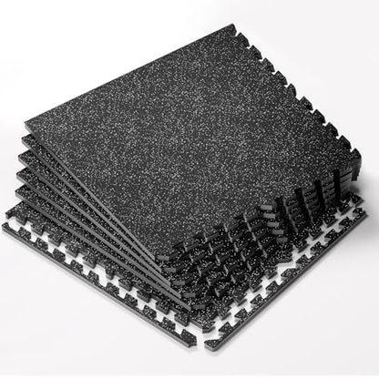 HAPBEAR 0.56'' Thick 12 Pcs 48 Sq Ft Exercise Equipment Mats - High-Density Rubber Top EVA Foam Interlocking Mats, 24x24in Tiles, Heavy-Duty Treadmill Mat for Hardwood Floors, Home Gym Mat