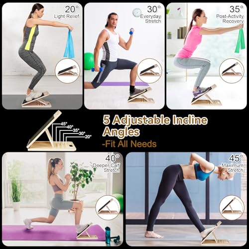 4 Pieces Slant Board with Exercise Bands, Premium Calf Stretch Board, Portable Adjustable Slant Board for Calf Stretching, 350LB Weight Capacity Calf Ankle Achilles Physical Therapy Leg Exercisers