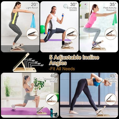 4 Pieces Slant Board with Exercise Bands, Premium Calf Stretch Board, Portable Adjustable Slant Board for Calf Stretching, 350LB Weight Capacity Calf Ankle Achilles Physical Therapy Leg Exercisers