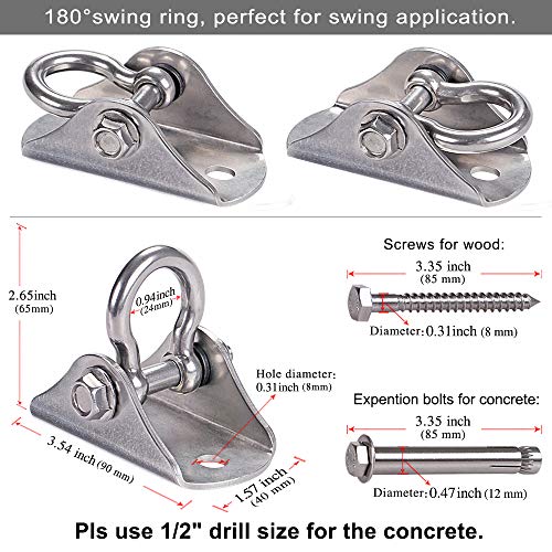 Stainless Steel Heavy Duty Swing Hanger Ceiling Mount 1600 LB Capacity Swing Hardware for Swing Seat, Yoga, Heavy Bag, Porch Swing, Hanging Chair with 2 Screws and 2 Expansion Bolts