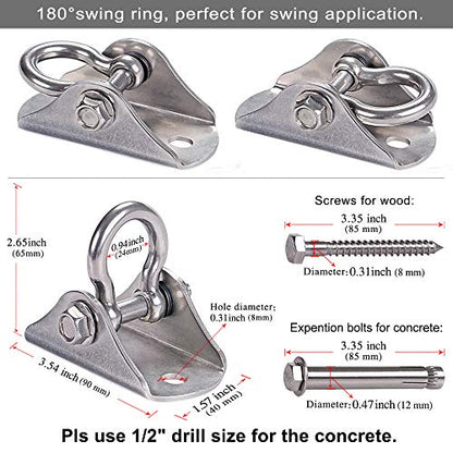 Stainless Steel Heavy Duty Swing Hanger Ceiling Mount 1600 LB Capacity Swing Hardware for Swing Seat, Yoga, Heavy Bag, Porch Swing, Hanging Chair with 2 Screws and 2 Expansion Bolts