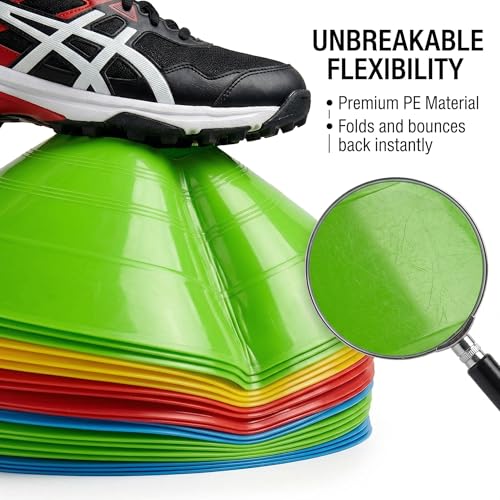 Sport Disc Cones 10 Pack, 5 Colors (Red, Orange, Yellow, Green, Blue), PE Material, for Soccer, Basketball, Skating and Agility Training