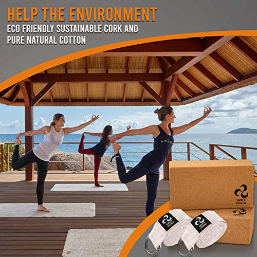 Stretching Straps and Yoga Blocks - Yoga Beginner Kit for Pilates & Gym - style: 2 straps + 2 CORK blocks