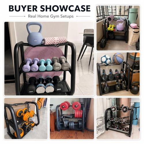 3 Tier Dumbbell Rack (600LB Max), Heavy Duty Weight Rack for Home Gym & Kettlebell Rack (Fits 50LB/11in Max), Compact Weight Rack, Dumbbell Storage Rack and Stand, Dumbbell Rack Stand Only