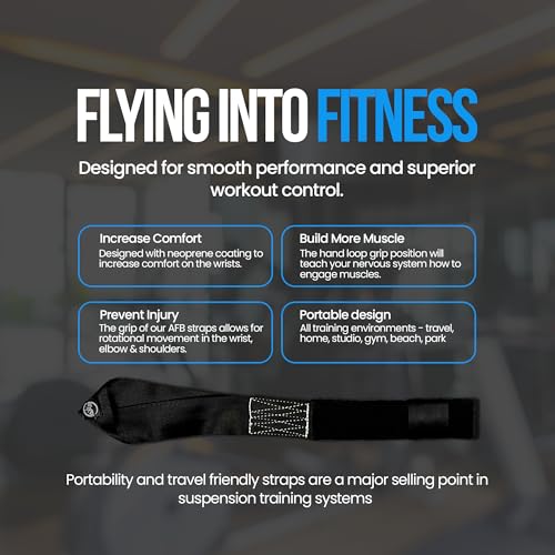 Suspension Trainer Straps – Premium Nylon Bodyweight Fitness Straps for Home & Gym Workouts, Adjustable Exercise Straps with 540lbs Load Capacity, Black, Pair
