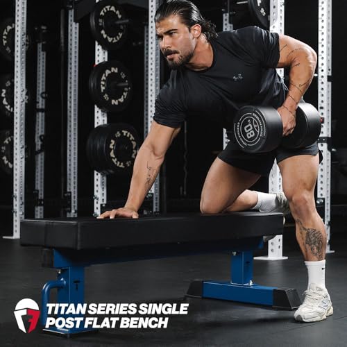 Titan Fitness TITAN Series Single Post Flat Bench, Rated 1,200 LB, 4" Thick HeftyGrip Vinyl Pad, Dedicated Home Gym Competition Weightlifting & Strength Training Utility Bench - color: Navy